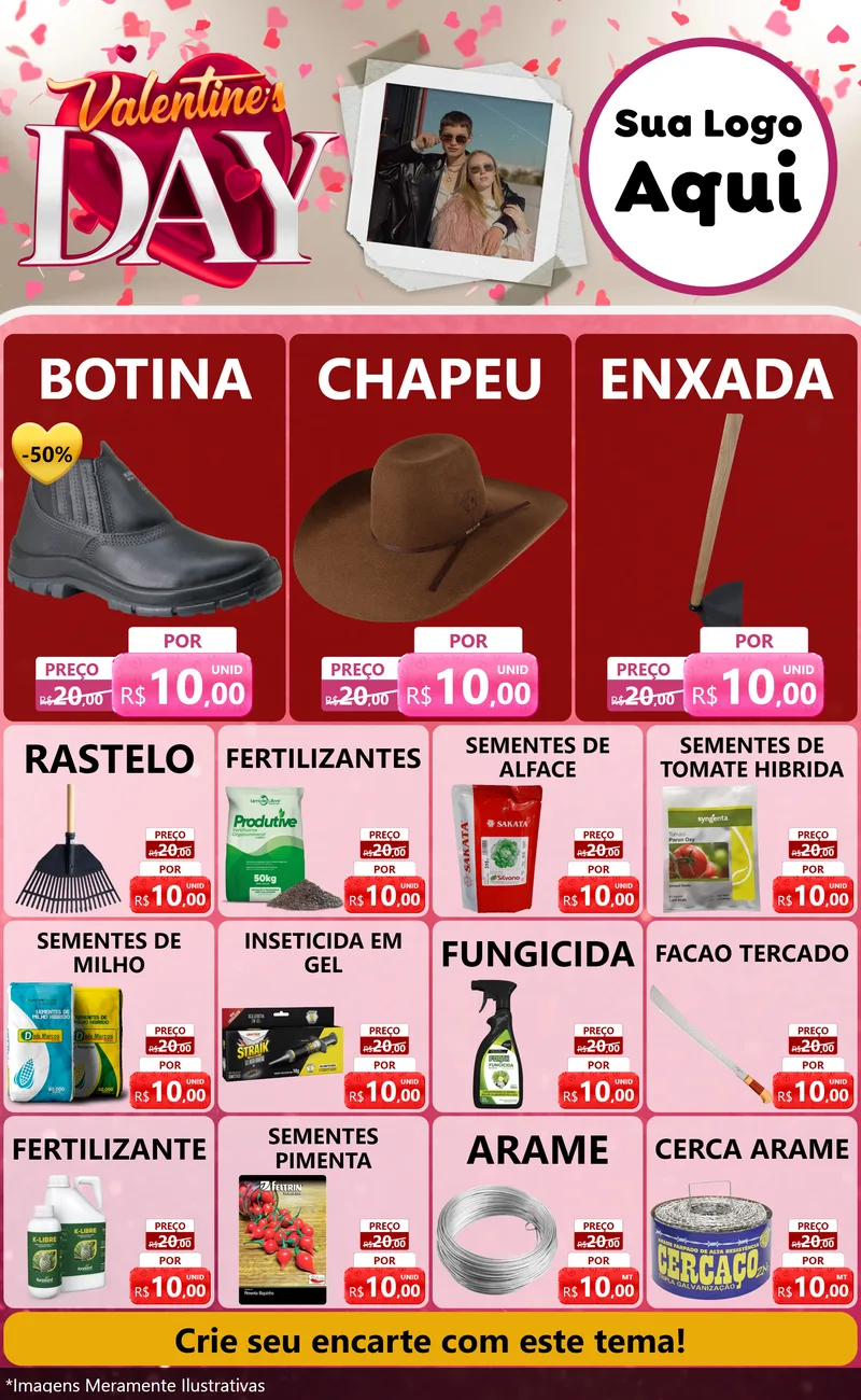 Modelo de Encarte para Encarte Grande com o tema Valentine's Day para Agropecuária