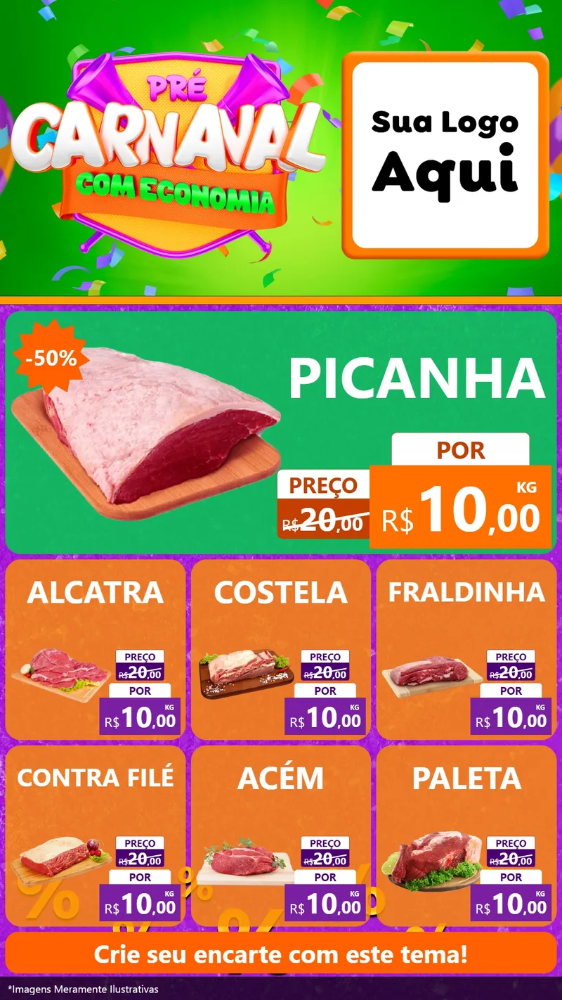 Modelo de Rede Social para Stories com o tema Pré-Carnaval Com Economia para Açougue