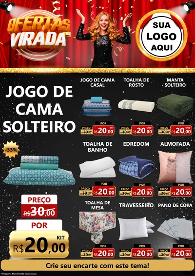 Modelo de Encarte para Encarte A4 Vertical com o tema Ofertas da Virada para Cama, Mesa e Banho