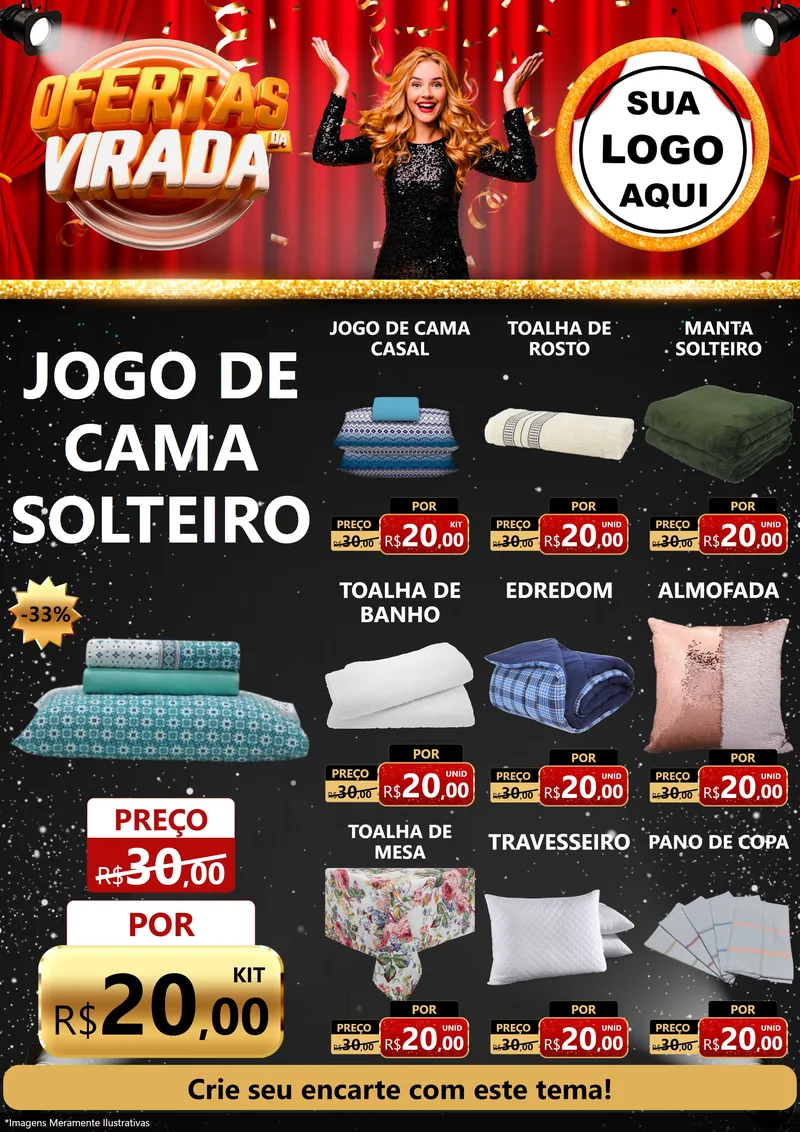 Modelo de Encarte para Encarte A4 Vertical com o tema Ofertas da Virada para Cama, Mesa e Banho