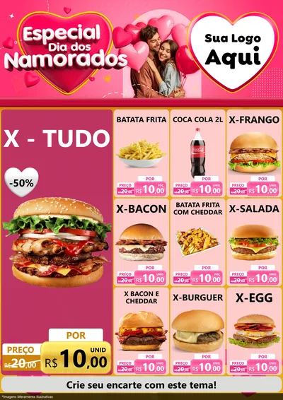 Modelo de Encarte para Encarte A4 Vertical com o tema Especial Dia dos Namorados para Hamburgueria