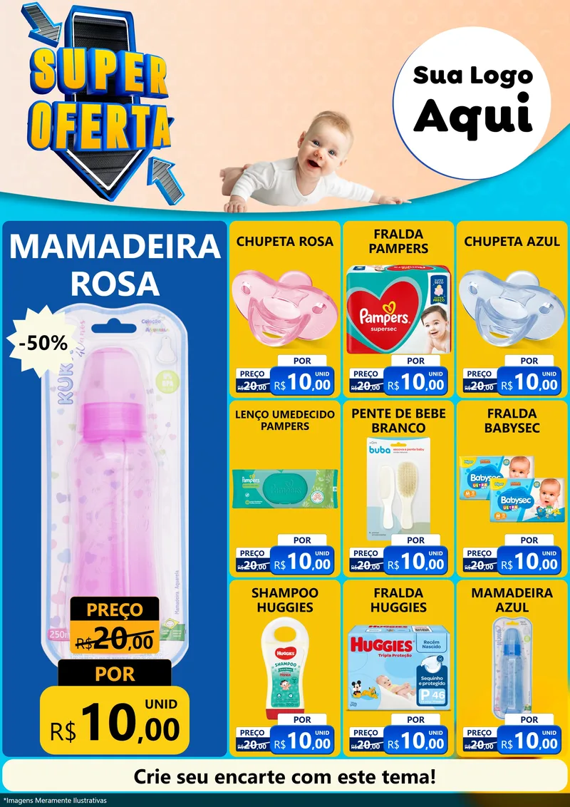 Modelo de Encarte para Encarte A4 Vertical com o tema Super Oferta - Bebê para Bebês
