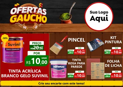 Modelo de Encarte para Encarte A4 Horizontal com o tema Ofertas Dia do Gaúcho para Tintas e Ferramentas
