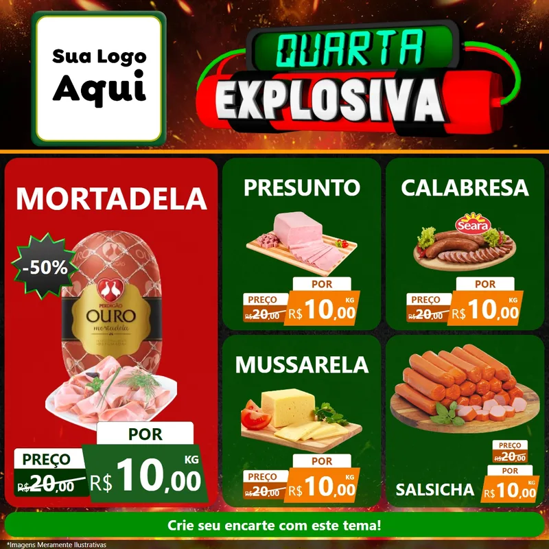 Modelo de Rede Social para Feed Facebook com o tema Quarta Explosiva para Frios e Laticínios