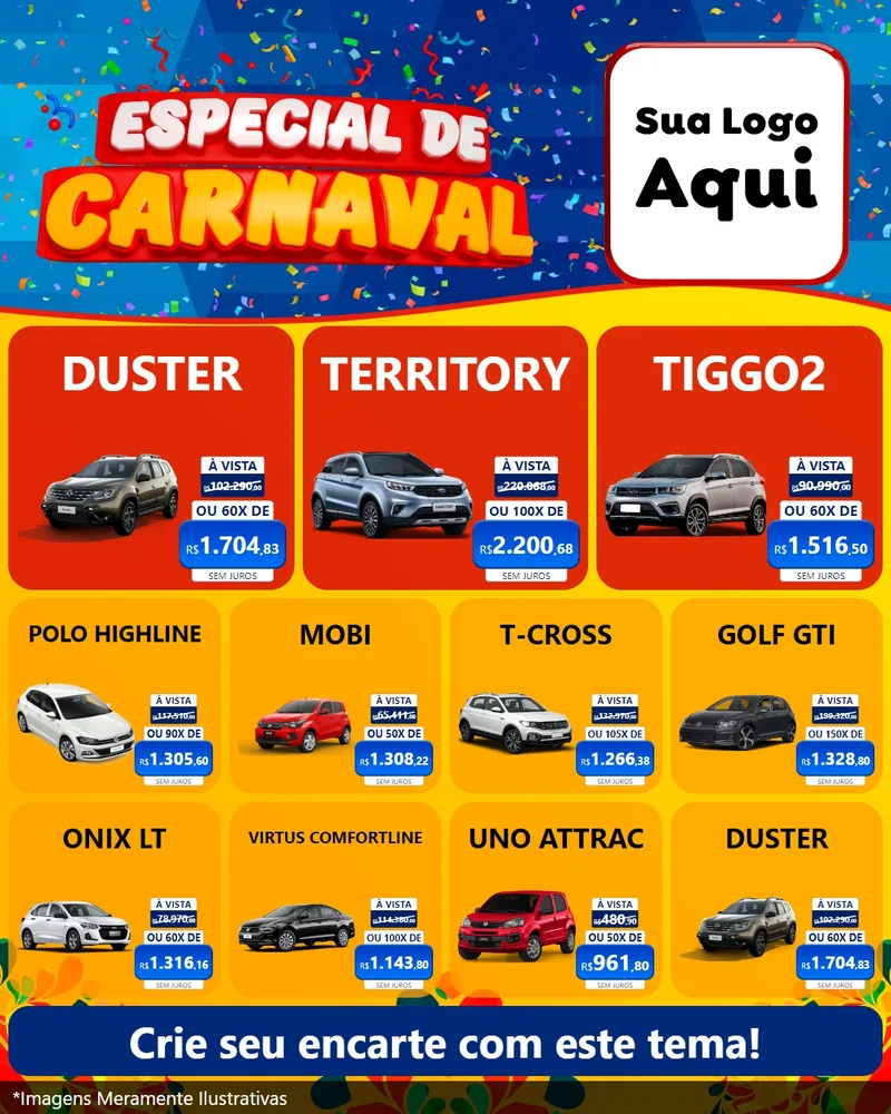 Modelo de Rede Social para Feed Instagram com o tema Especial de Carnaval para Concessionaria de Carros