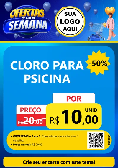 Modelo de Cartaz para Cartaz A4 Vertical com o tema Ofertas de Fim de Semana para Produtos para Piscina
