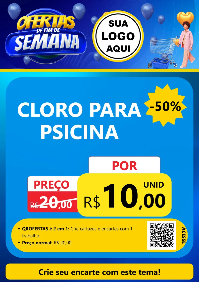 Modelo de Cartaz para Cartaz A4 Vertical com o tema Ofertas de Fim de Semana para Produtos para Piscina