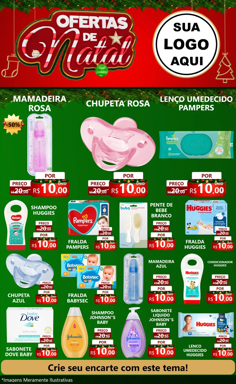 Modelo de Encarte para Encarte Grande com o tema Ofertas de Natal para Bebês
