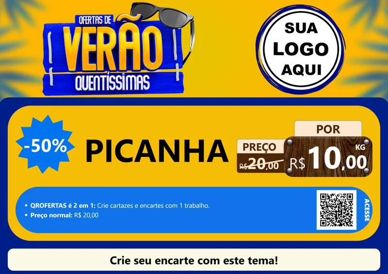 Modelo de Cartaz para Cartaz A4 Horizontal com o tema Ofertas de Verão Quentíssimas para Açougue