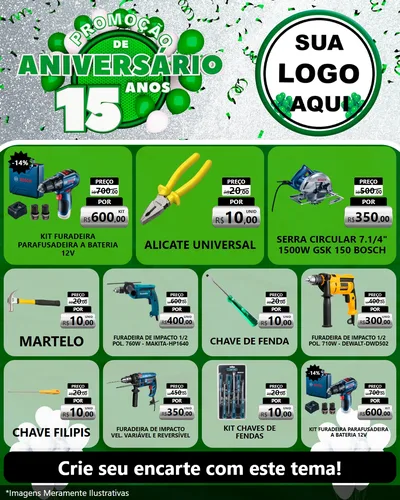 Modelo de Rede Social para Feed Instagram com o tema Promoção de Aniversário - 15 Anos para Maquinas e Ferramentas