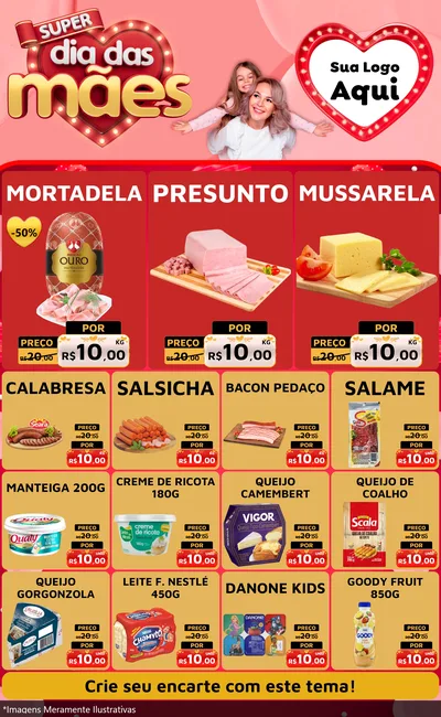 Modelo de Encarte para Encarte Grande com o tema Super Dia Das Mães para Frios e Laticínios