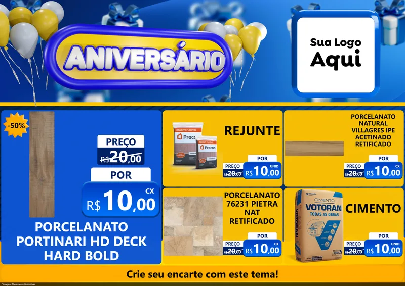Modelo de Encarte para Encarte A4 Horizontal com o tema Aniversário para Pisos e revestimentos
