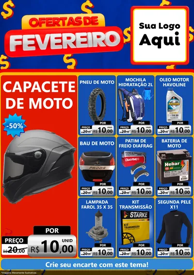 Modelo de Encarte para Encarte A4 Vertical com o tema Ofertas de Fevereiro para Moto peças