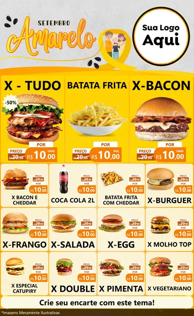 Modelo de Encarte para Encarte Grande com o tema Setembro Amarelo para Hamburgueria