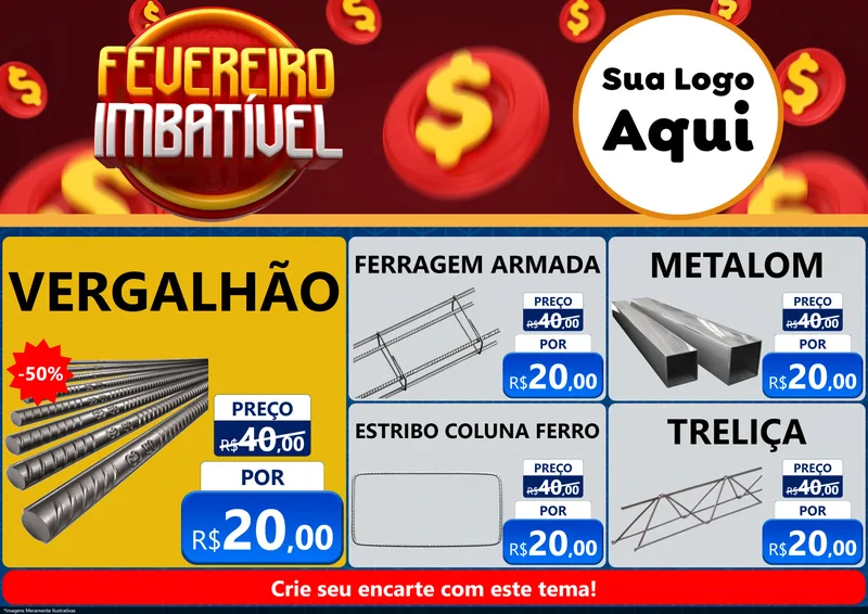 Modelo de Encarte para Encarte A4 Horizontal com o tema Fevereiro Imbatível para Ferragens