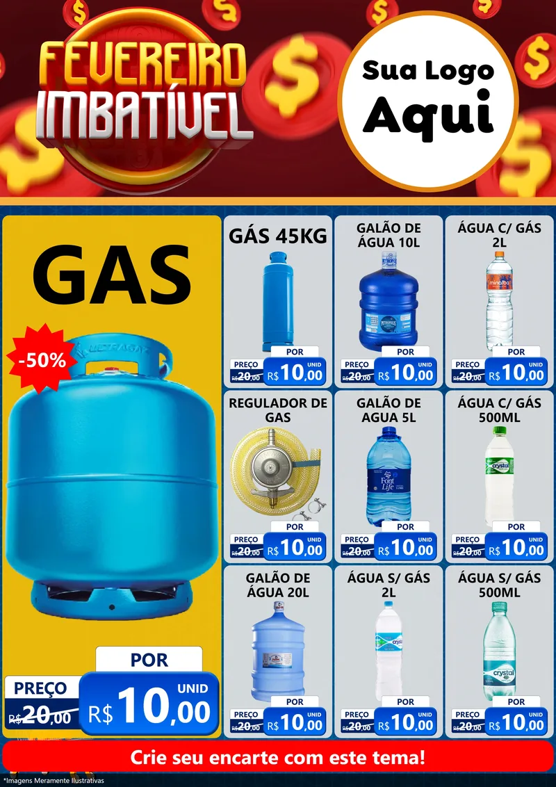 Modelo de Encarte para Encarte A4 Vertical com o tema Fevereiro Imbatível para Água e gás