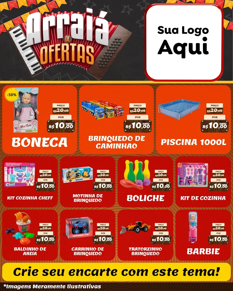 Modelo de Rede Social para Feed Instagram com o tema Arraiá de Ofertas - Junina para Brinquedos