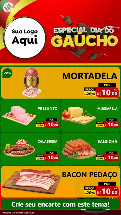 Modelo de TV para TV Vertical com o tema Especial Dia do Gaúcho para Frios e Laticínios