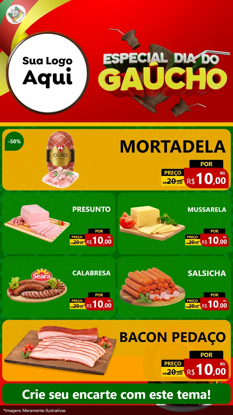 Modelo de TV para TV Vertical com o tema Especial Dia do Gaúcho para Frios e Laticínios