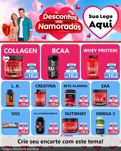 Modelo de Rede Social para Feed Instagram com o tema Descontos dos Namorados para Suplementos alimentares