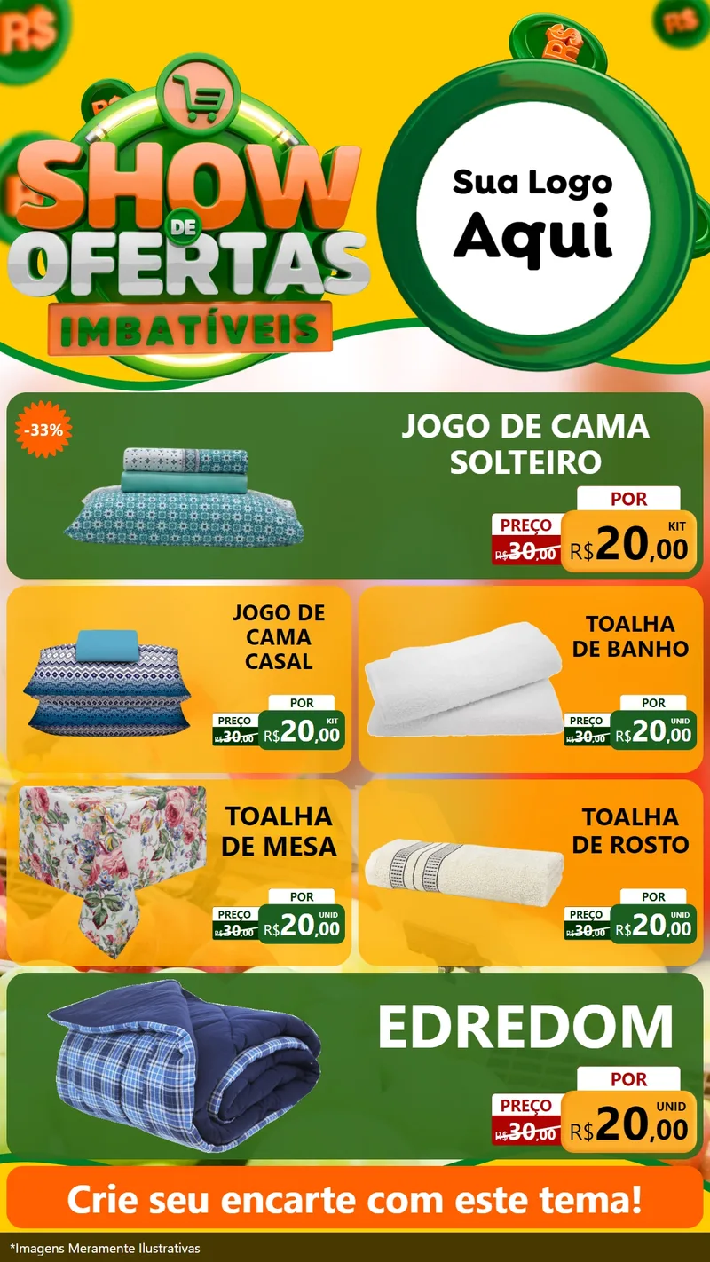 Modelo de TV para TV Vertical com o tema Show de Ofertas Imbatíveis para Cama, Mesa e Banho