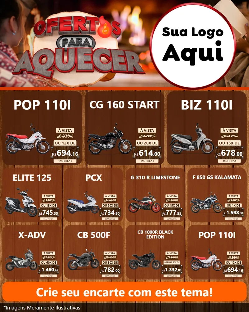 Modelo de Rede Social para Feed Instagram com o tema Ofertas Para Aquecer para Concessionaria de Motos