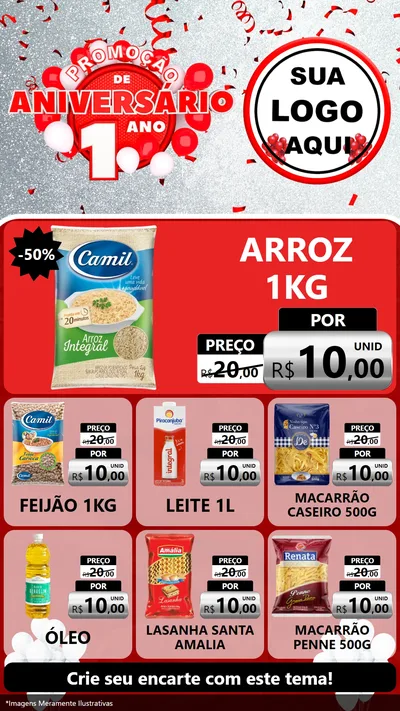 Modelo de Rede Social para Stories com o tema Promoção de Aniversário - 1 Ano para Supermercado