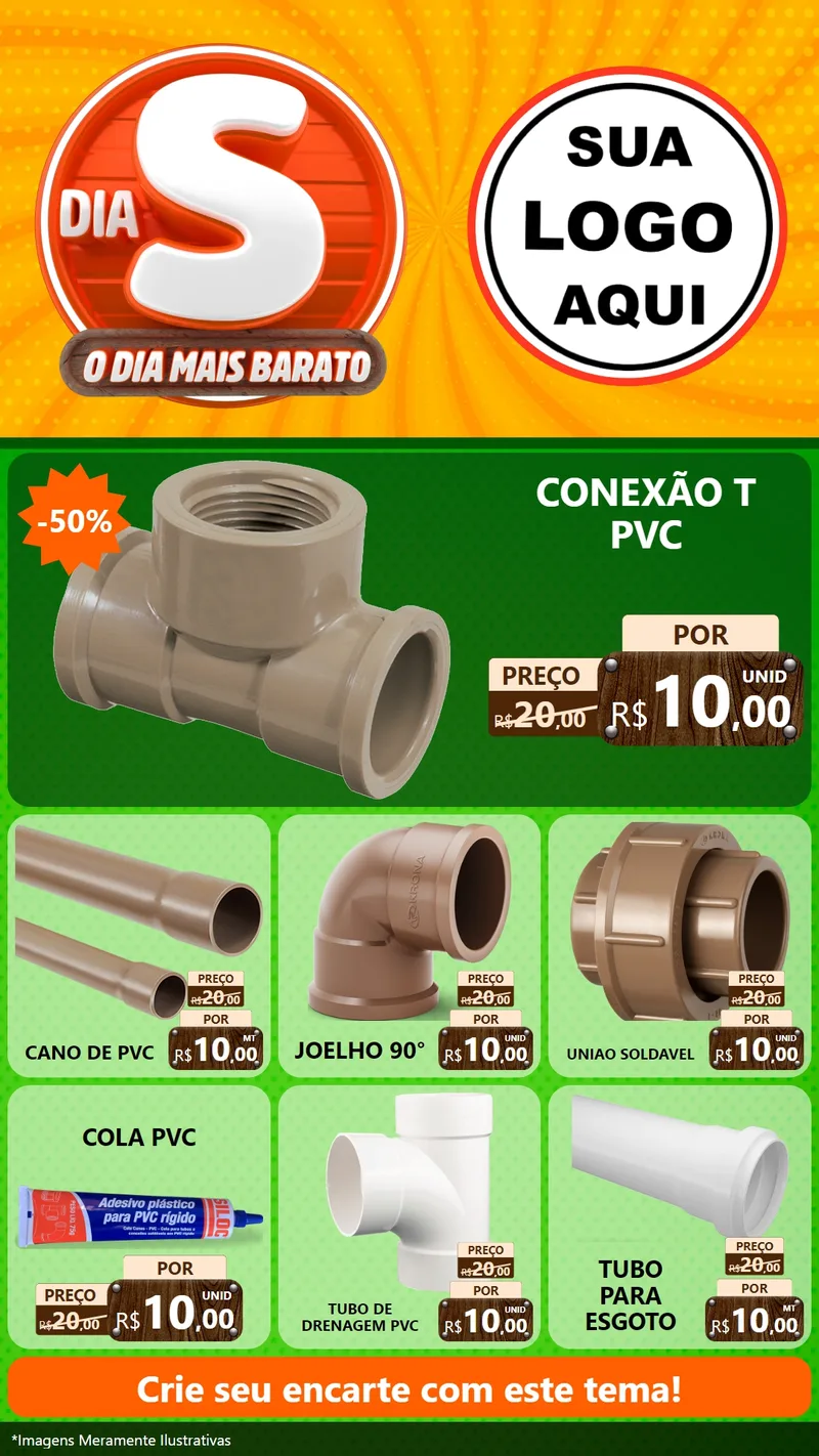 Modelo de Rede Social para Stories com o tema Dia S - O Dia Mais Barato para Tubos e conexões