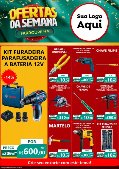 Modelo de Encarte para Encarte A4 Vertical com o tema Ofertas da Semana Farroupilha para Maquinas e Ferramentas