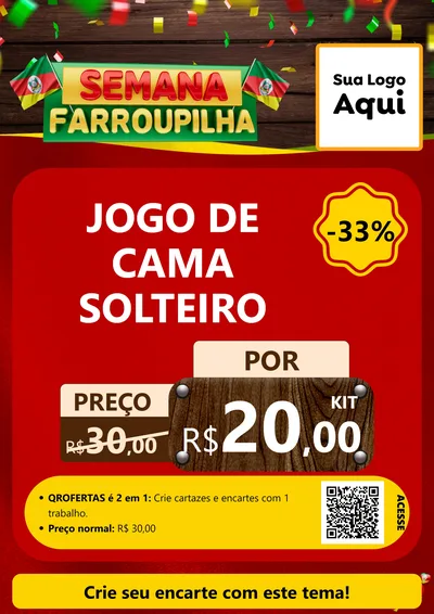 Modelo de Cartaz para Cartaz A4 Vertical com o tema Semana Farroupilha para Cama, Mesa e Banho