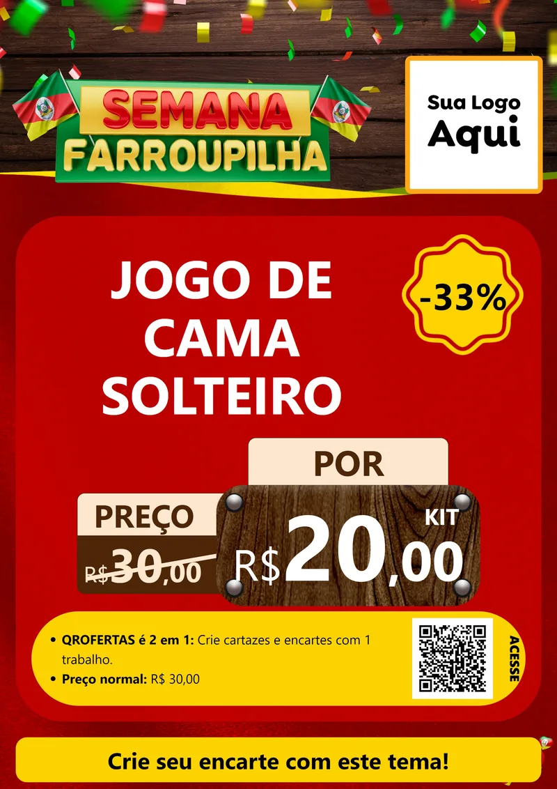 Modelo de Cartaz para Cartaz A4 Vertical com o tema Semana Farroupilha para Cama, Mesa e Banho