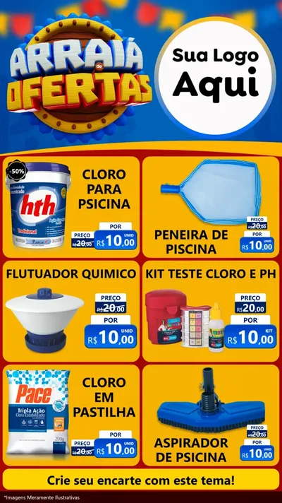 Modelo de Rede Social para Stories com o tema Arraiá de Ofertas - Junina para Produtos para Piscina
