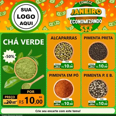 Modelo de Rede Social para Feed Facebook com o tema Comece Janeiro Economizando para Produtos Naturais