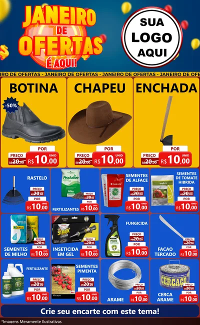 Modelo de Encarte para Encarte Grande com o tema Janeiro de Ofertas É Aqui! para Agropecuária