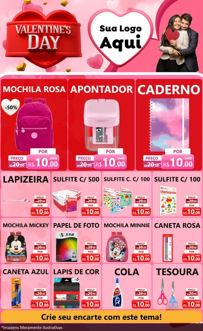 Modelo de Encarte para Encarte Grande com o tema Valentine's Day para Papelaria
