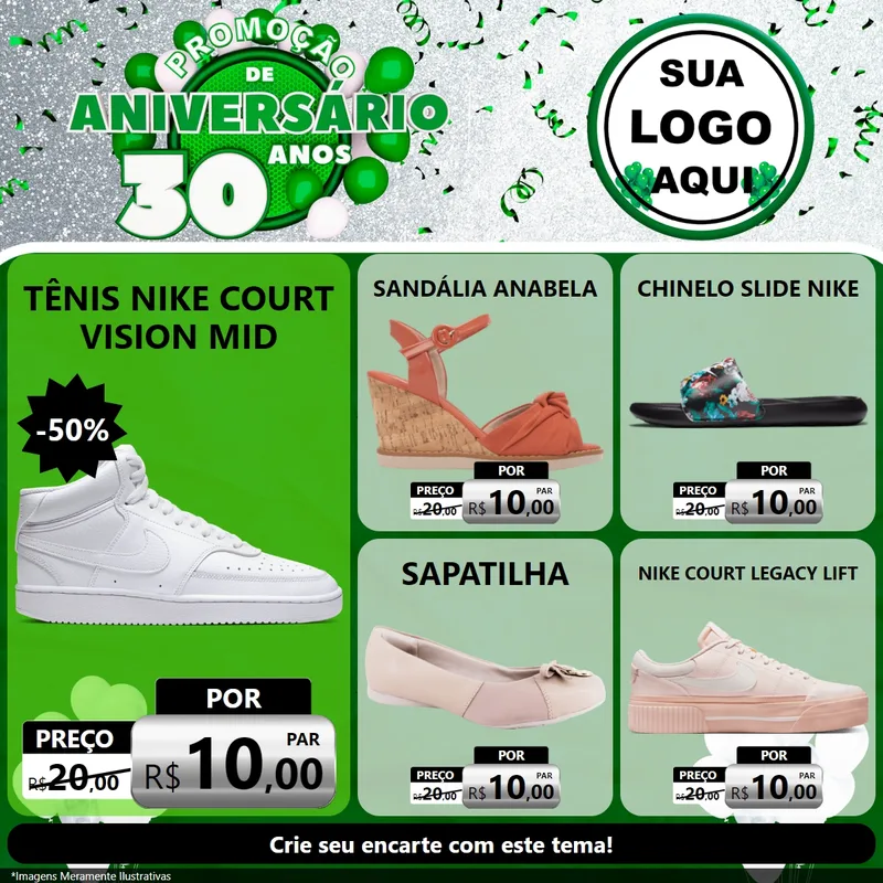 Modelo de Rede Social para Feed Facebook com o tema Promoção de Aniversário - 30 Anos para Calçados
