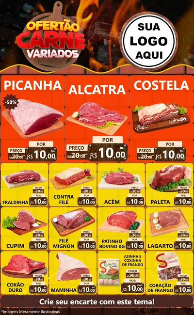 Modelo de Encarte para Encarte Grande com o tema Ofertão Carne Variados para Açougue