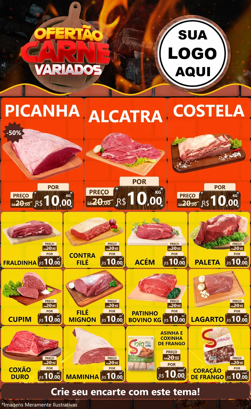 Modelo de Encarte para Encarte Grande com o tema Ofertão Carne Variados para Açougue
