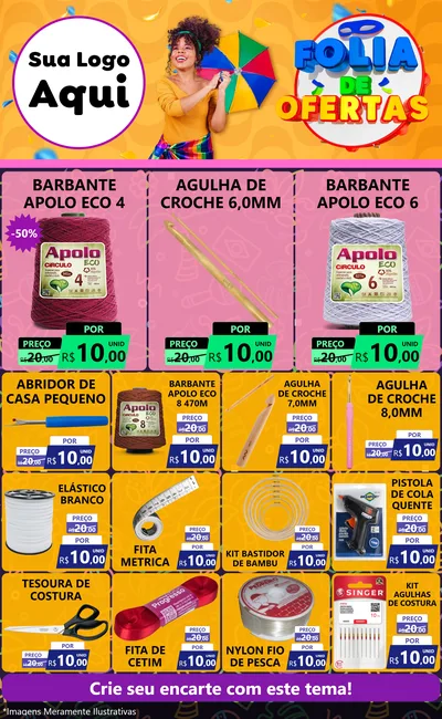 Modelo de Encarte para Encarte Grande com o tema Folia de Ofertas para Armarinho e Aviamentos