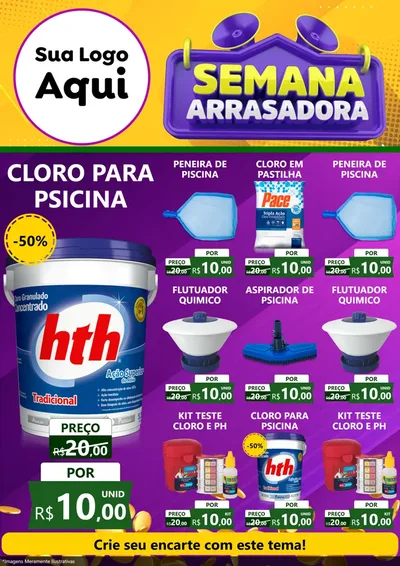Modelo de Encarte para Encarte A4 Vertical com o tema Semana Arrasadora para Produtos para Piscina