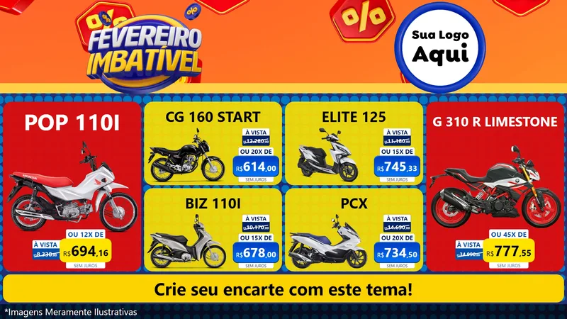 Modelo de TV para TV Horizontal com o tema Fevereiro Imbatível para Concessionaria de Motos