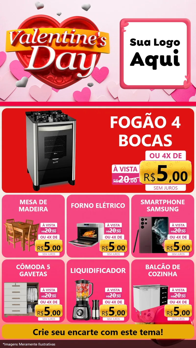Modelo de Rede Social para Stories com o tema Valentine's Day para Móveis e Eletro