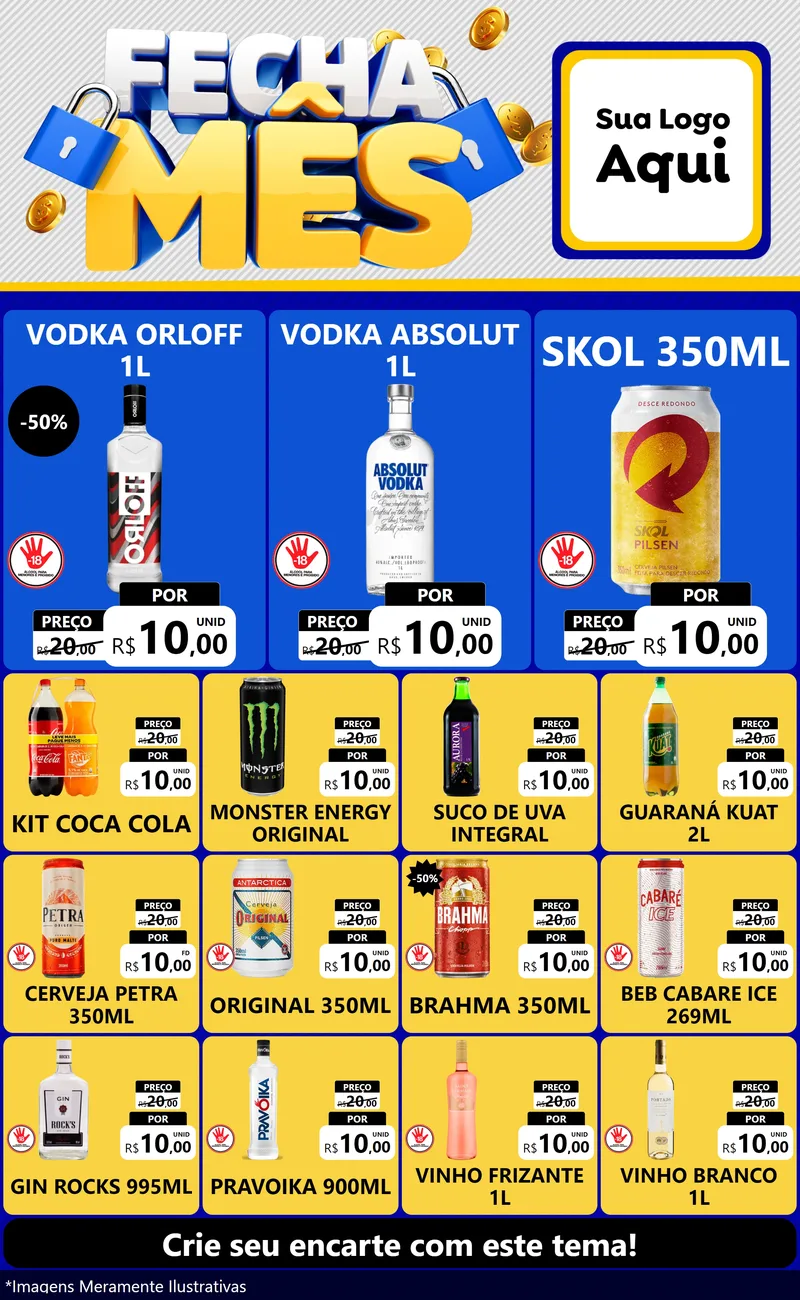 Modelo de Encarte para Encarte Grande com o tema Fecha Mês para Distribuidora de bebidas