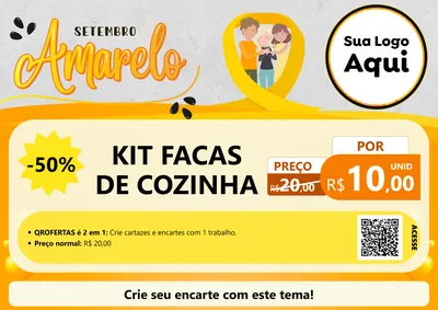 Modelo de Cartaz para Cartaz A4 Horizontal com o tema Setembro Amarelo para Utilidades Domésticas