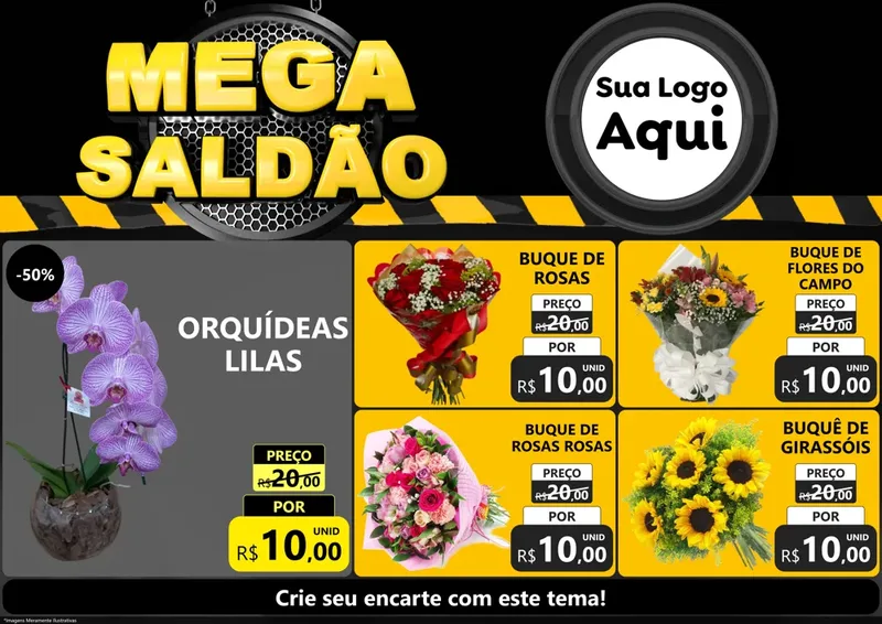 Modelo de Encarte para Encarte A4 Horizontal com o tema Mega Saldão para Floricultura e jardim