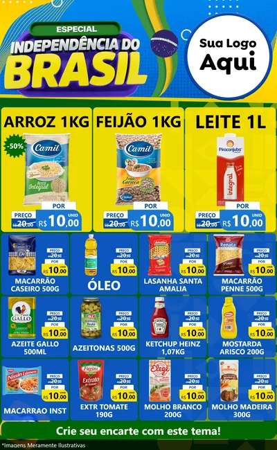 Modelo de Encarte para Encarte Grande com o tema Especial Independência do Brasil para Supermercado