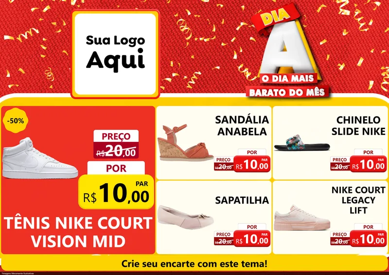 Modelo de Encarte para Encarte A4 Horizontal com o tema Dia A o Dia Mais Barato do Mês para Calçados