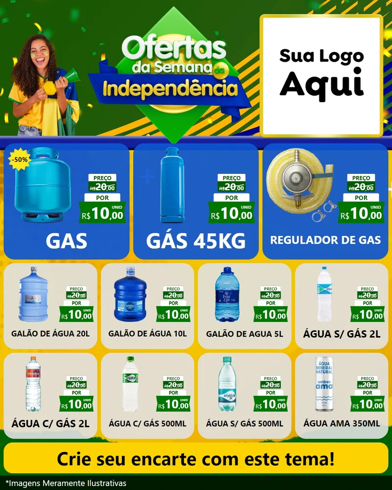 Modelo de Rede Social para Feed Instagram com o tema Ofertas da Semana da Independência para Água e gás