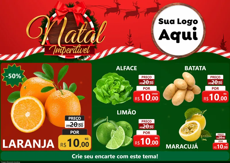 Modelo de Encarte para Encarte A4 Horizontal com o tema Natal Imperdível para Hortifrúti