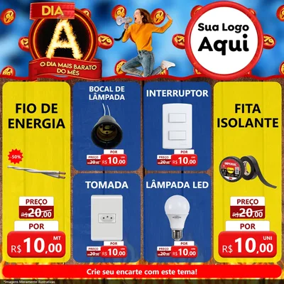 Modelo de Rede Social para Feed Facebook com o tema Dia A - O Dia Mais Barato Do Mês para Materiais Elétricos